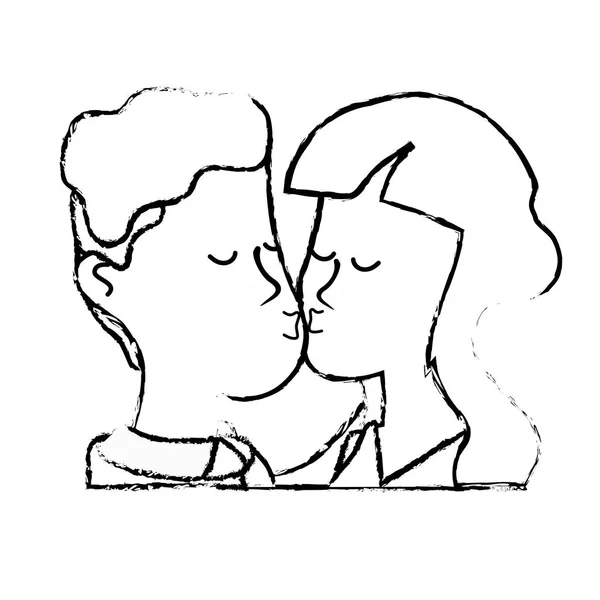 Figure Cute Couple Kissing Romantic Scene Vector Illustration — Stock Vector