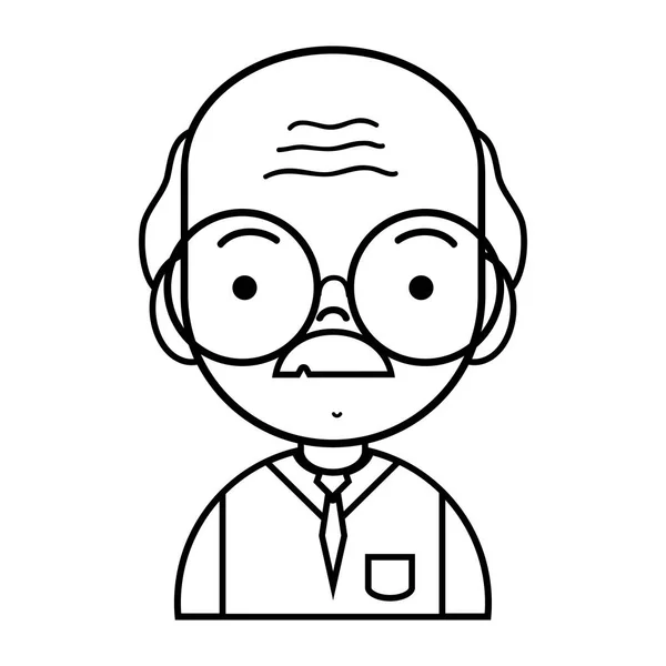 Línea Viejo Hombre Profesor Con Gafas Uniforme Ropa Vector Ilustración — Vector de stock