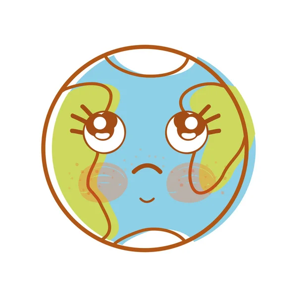 Kawaii Cute Thinking Earth Planet Vector Illustration — Stock Vector