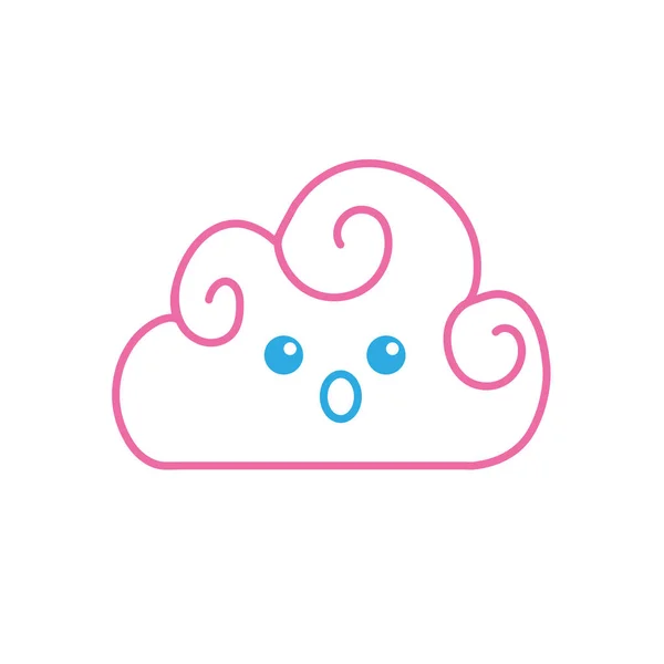 Line Kawaii Cute Surprised Cloud Weather Vector Illustration — Stock Vector