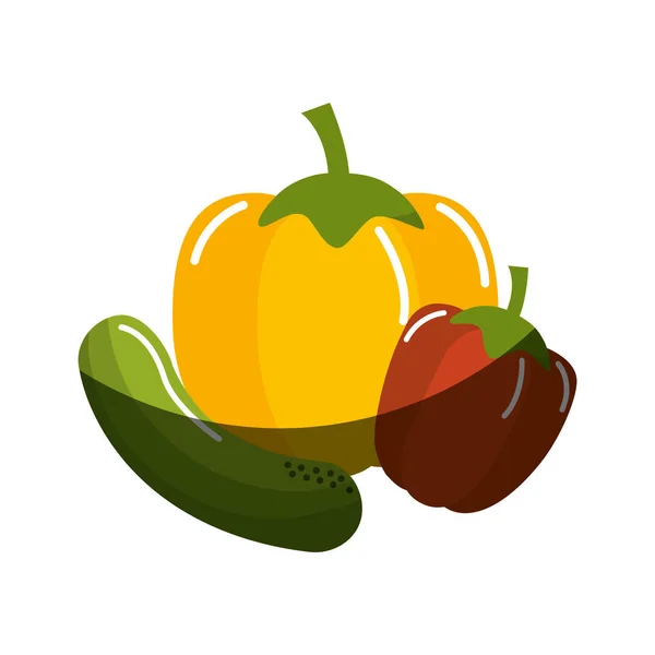 Cucumber Yellow Pepper Red Pepper Vegetable Icon Vector Illustration — Stock Vector