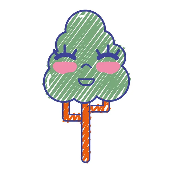 Kawaii Lindo Árbol Feliz Ecología Vector Ilustración — Archivo Imágenes Vectoriales