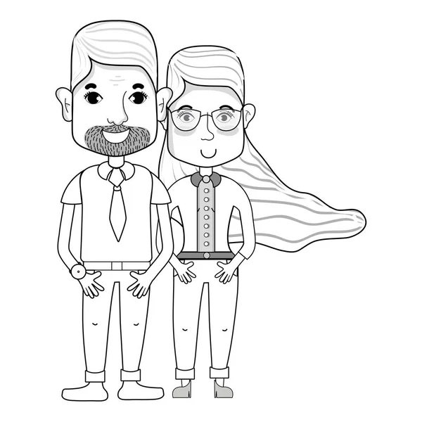 Línea Bonita Pareja Con Peinado Ropa Casual Ilustración Vectorial — Archivo Imágenes Vectoriales