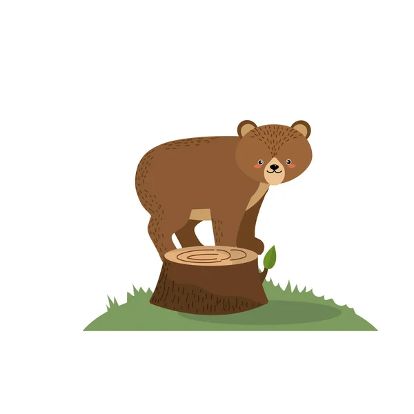 Aranyos Medve Állat Fatörzs Vektoros Illusztráció — Stock Vector