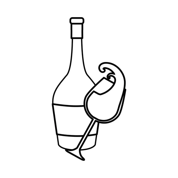 Linie Glas Spritzen Und Flasche Wein Symbol Vektor Illustration Design — Stockvektor