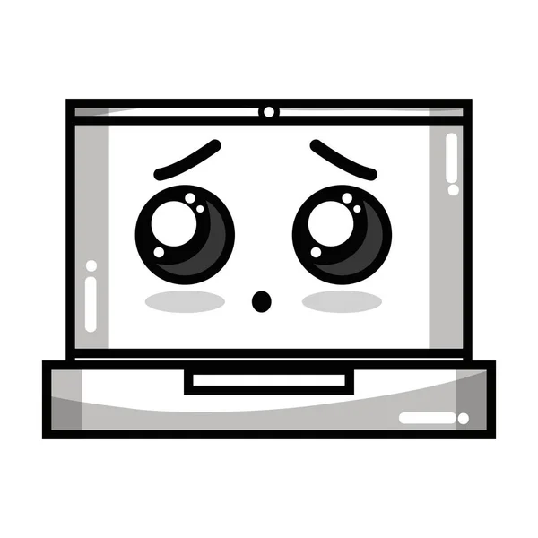 Lijn Kawaii Schattig Tedere Laptop Technologie Vectorillustratie — Stockvector