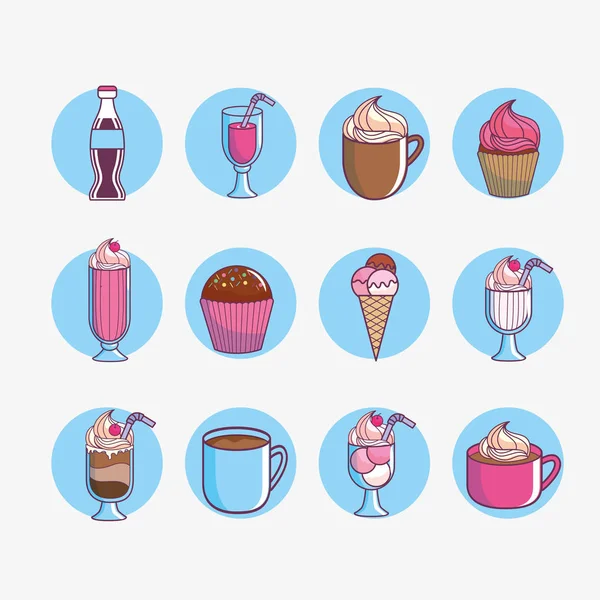 Icon Set Van Dessert Zoet Voedsel Thema Vectorillustratie — Stockvector