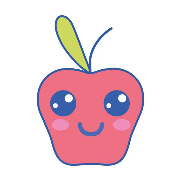 Kawaii Lindo Feliz Manzana Fruta Vector Ilustración — Vector de stock