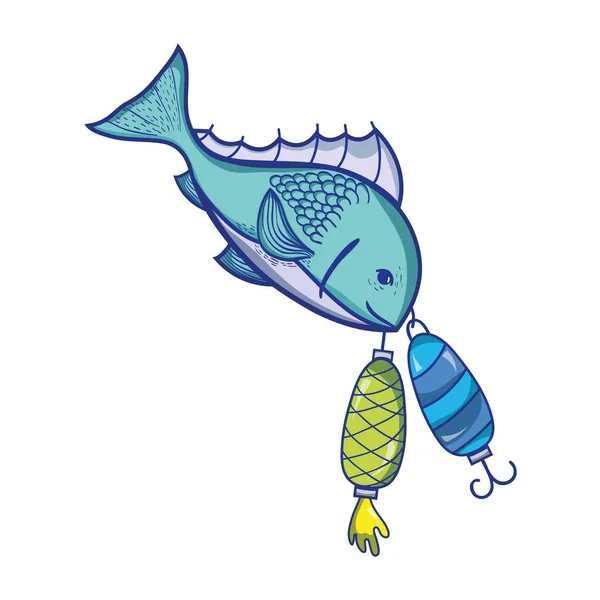 fish bitting spinner object to catch it vector illustration