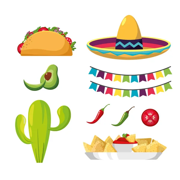 Conjunto Iconos Snack Comida Mexicana Tema Del Menú Ilustración Vectorial — Vector de stock