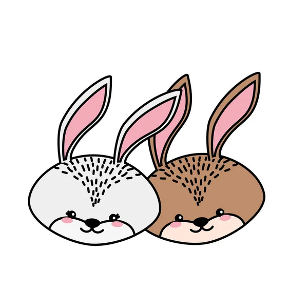 Mignon Couple Animal Tête Lapin Ensemble Illustration Vectorielle — Image vectorielle