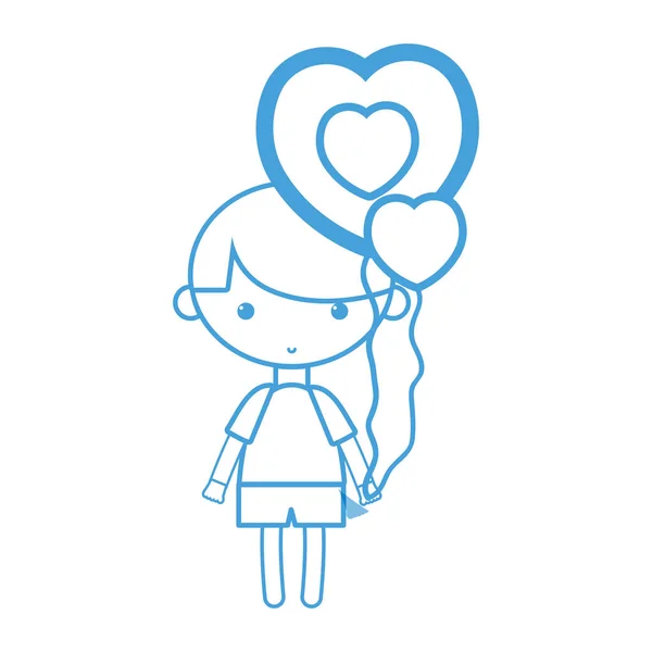 Silhouette Cute Boy Heart Balloons Hairstyle Design Vector Illustration — Stock Vector