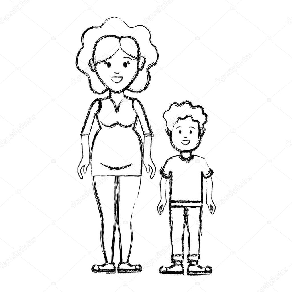 silhouette woman pregnant and her son icon, vector illustration design