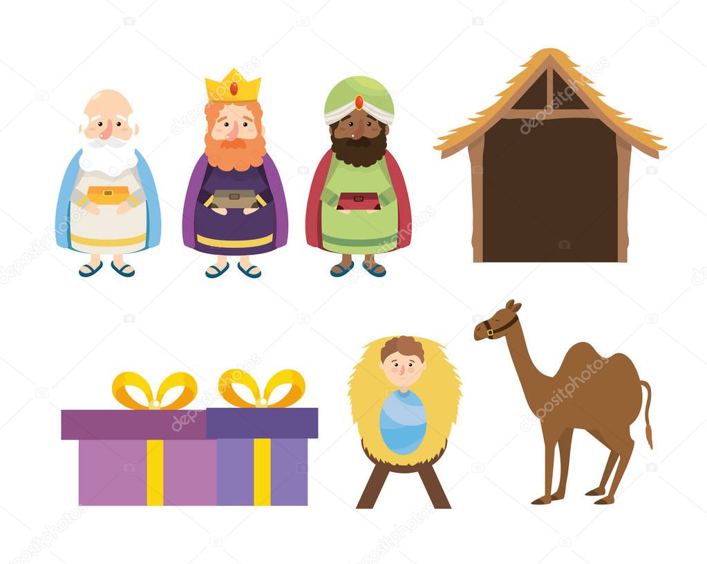 set magicians kings to celebrate happy epiphany vector illustration