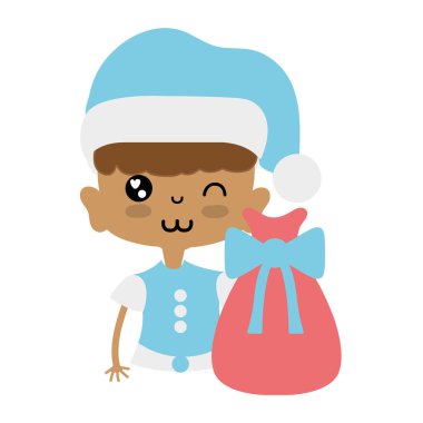 şapka ve Noel çanta vektör çizim ile güzel kız