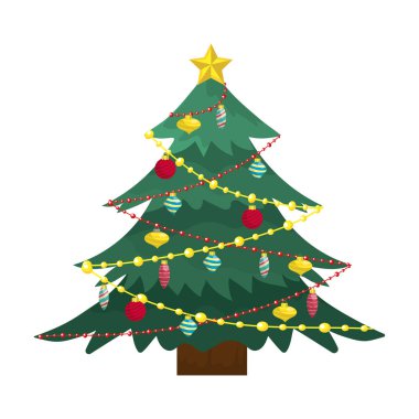 çam ağacı topları ve ışıklar dekorasyon vektör çizim ile