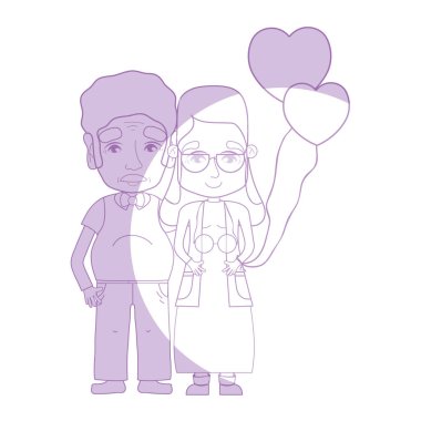 siluet eski coupe insanlar gözlük ve saç modeli ile illüstrasyon vektör