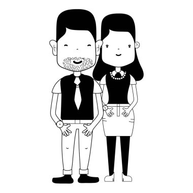 saç modeli ve rahat kıyafetler, vektör çizim ile kontur güzel çift