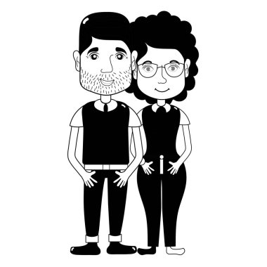 saç modeli ve rahat kıyafetler, vektör çizim ile kontur güzel çift