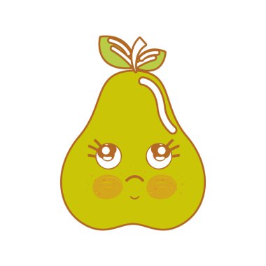Kawaii şirin düşünme armut meyve, vektör çizim