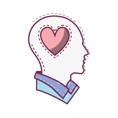 renk siluet kafa kalp içinde vektör çizim ile