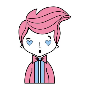 şık takım elbise ve kalp gözleri vektör illusration güzel çocuk