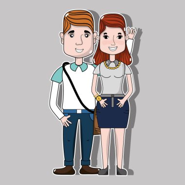 saç modeli ve rahat kıyafetler, vektör çizim ile güzel çift