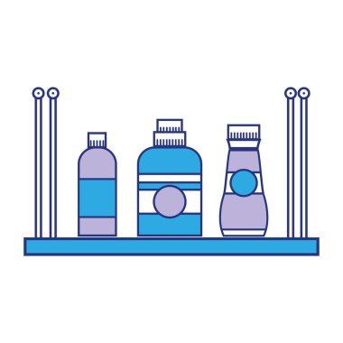 yumuşatıcı ve deterjan sıvı şişe vektör çizim ile raf