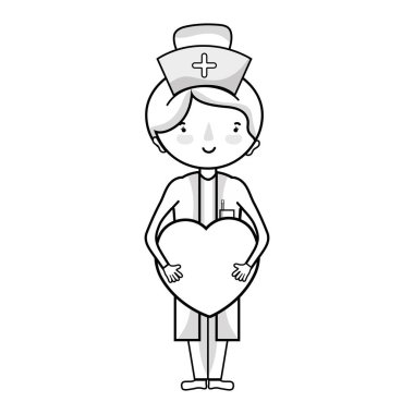 Bu eller vektör çizim kalp ile hat profesyonel hemşire