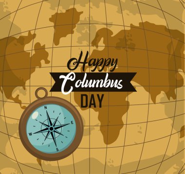 Mutlu columbus günü kartı öğeleri ve çizgi film ile vektör grafik illüstrasyon dsign