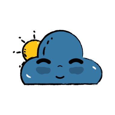 Kawaii şirin mutlu bulut ve güneş illüstrasyon vektör