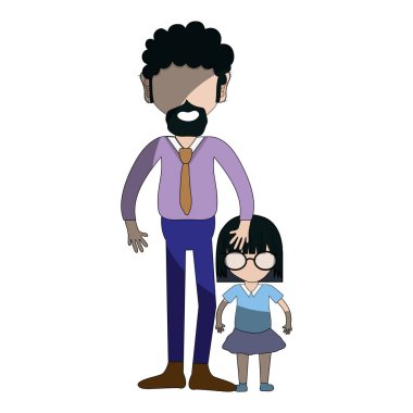 Baba ve kızı beyaz arka plan, vektör çizim üzerinde