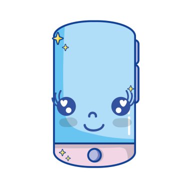 Kawaii şirin mutlu smartphone teknoloji vektör çizim