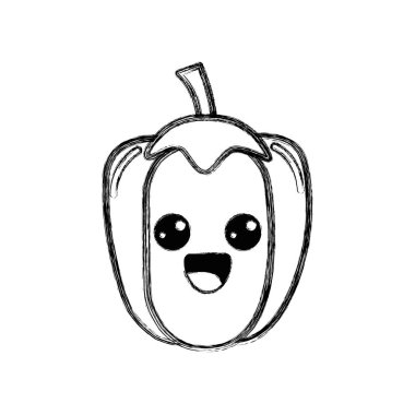 siluet kawaii şirin mutlu biber sebze, vektör çizim