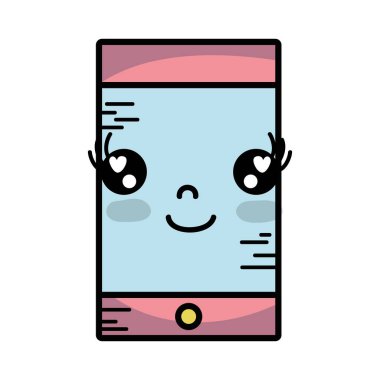 Kawaii şirin mutlu smartphone teknoloji vektör çizim
