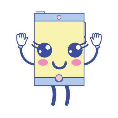 Kawaii şirin mutlu smartphone teknoloji vektör çizim