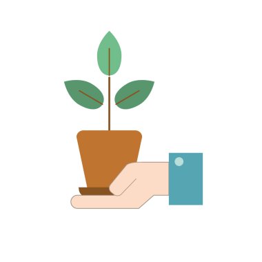 ekoloji bitki saksı ve el vektör çizim yaprak ile