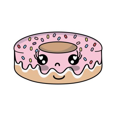 Kawaii şirin mutlu çörek tatlı vektör çizim