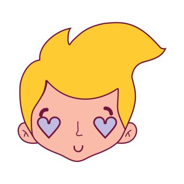 iyi adam kafa saç modeli ve kalp gözleri vektör çizim ile