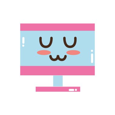 Kawaii şirin ihale bilgisayar teknoloji vektör çizim