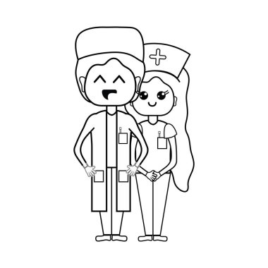 Doktor ve hemşire insanlar vektör çizim yardımcı olmak için sıraya