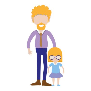 Baba ve kızı beyaz arka plan, vektör çizim üzerinde