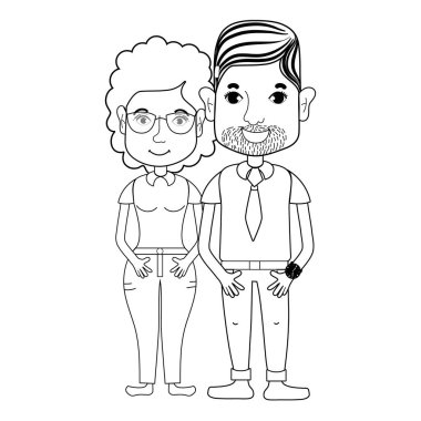 saç modeli ve rahat kıyafetler, vektör çizim ile güzel çift hat