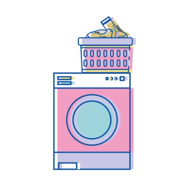 Elektronik çamaşır makinesi ve sepet kirli çorap vektör çizim ile