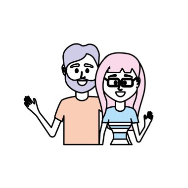 Çift birlikte rahat kıyafetler vektör çizim tasarım