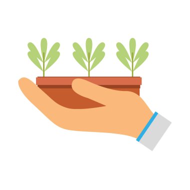 El vektör çizim saksının içinde ile ekolojik bitki yaprakları