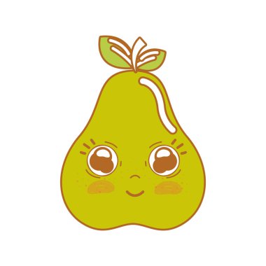 Kawaii şirin mutlu armut meyve, vektör çizim