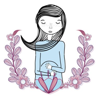 kadın gözlü çiçeklerle, vektör çizim tasarım kapalı