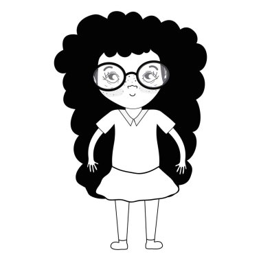 gözlük ve rahat kıyafet, vektör çizim kontur güzel kızla