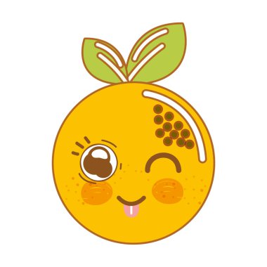 Kawaii güzel mutlu turuncu meyve, vektör çizim